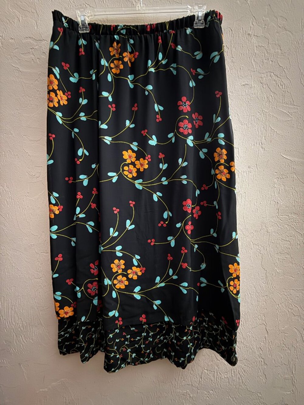 Coldwater Creek Maxi Skirt, Black w/ Flower Pedals, XL